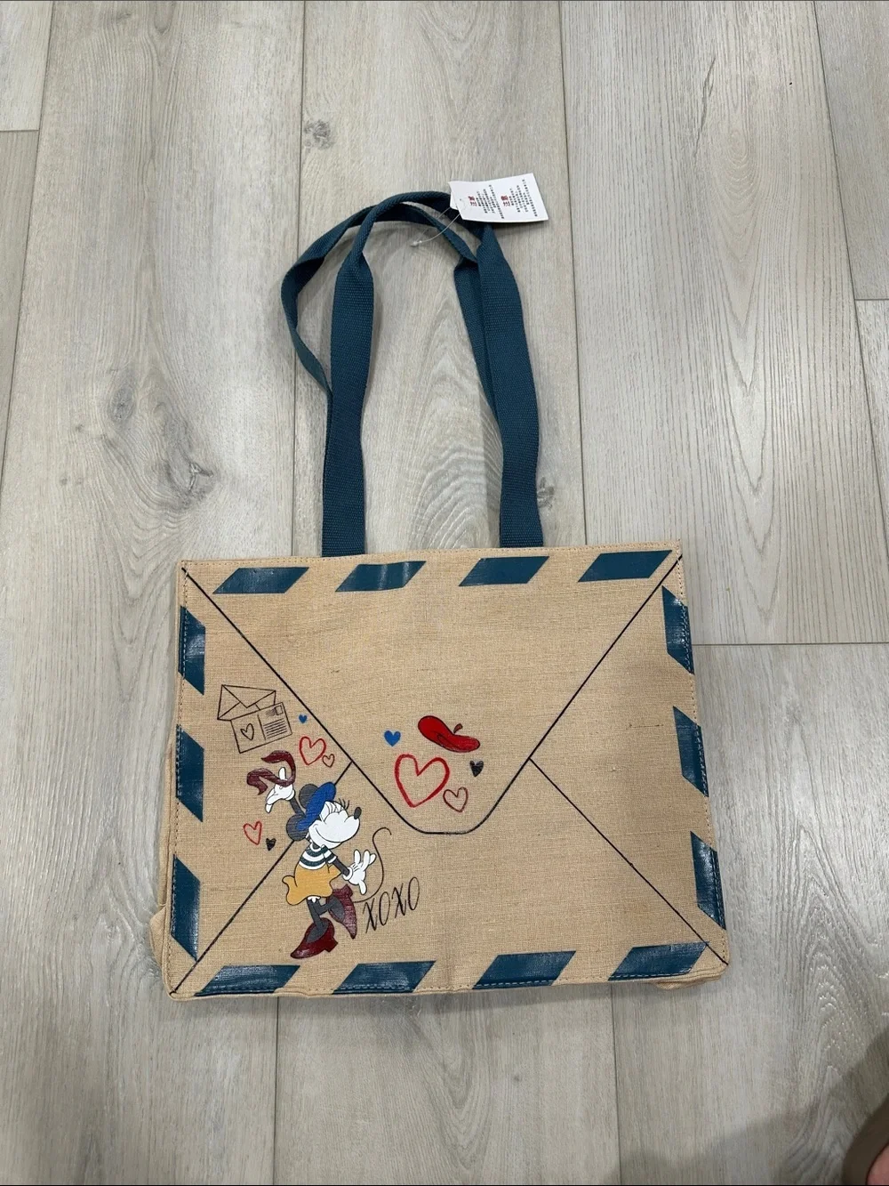 Disney Minnie Mouse Paris Envelope Tote Bag Jute Canvas Shopper NWT
